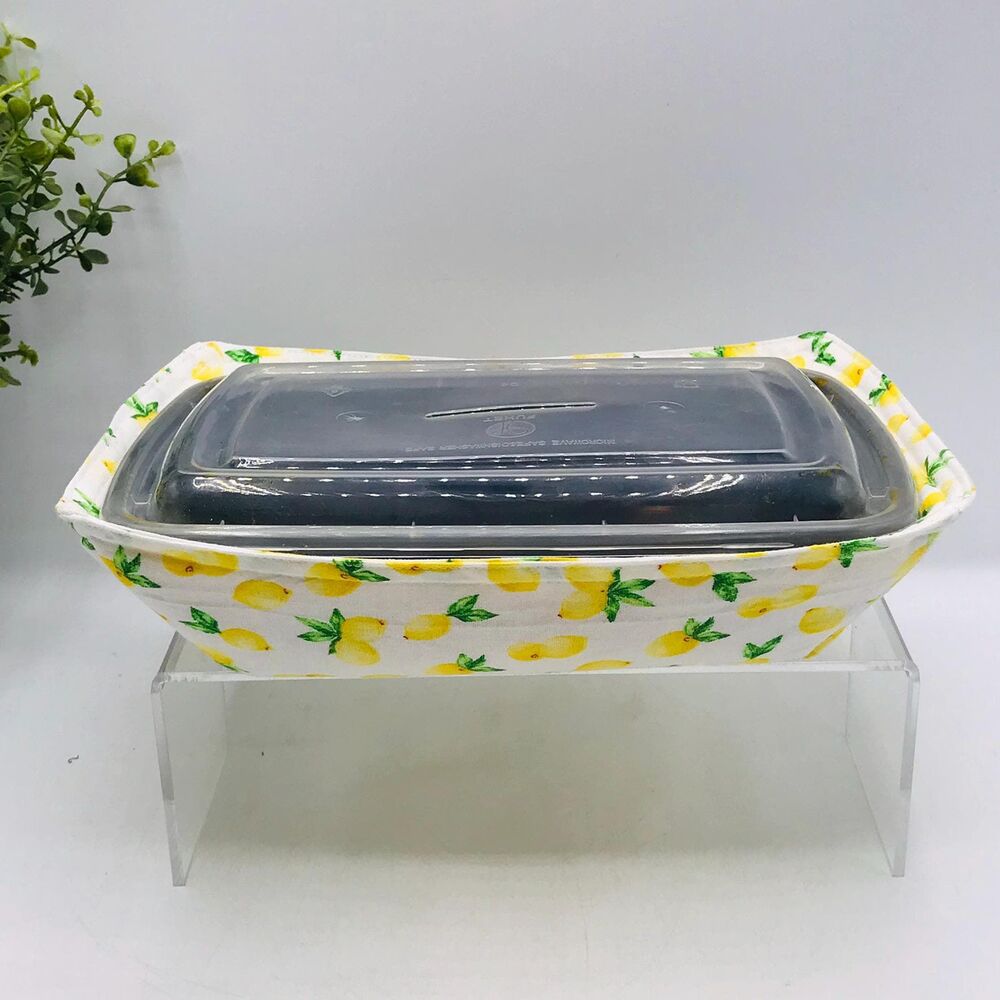 Microwave Takeout Container Cozy: Reversible, Cheerful Yellow Lemon Print - Picture 2 of 4